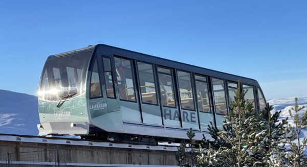 Funicular railway in snow