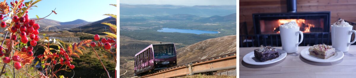 Autumn garden, mountain railway and hot chocolate in front of the fire at Cairngorm Mountain