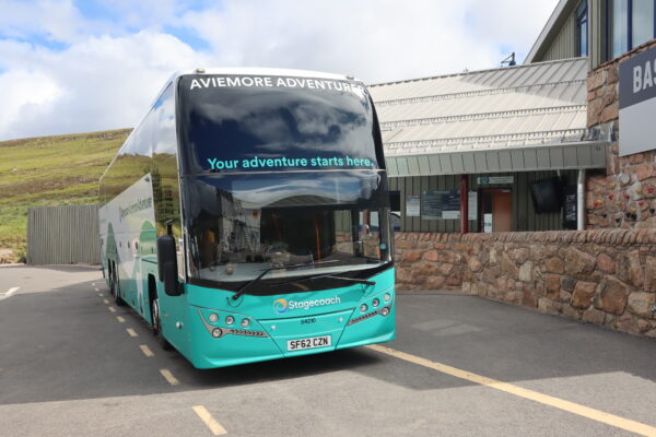 Aviemore Adventurer bus at Cairngorm Mountain bus stop.