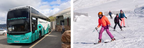 Bus to Cairngorm Mountain and skiers.
