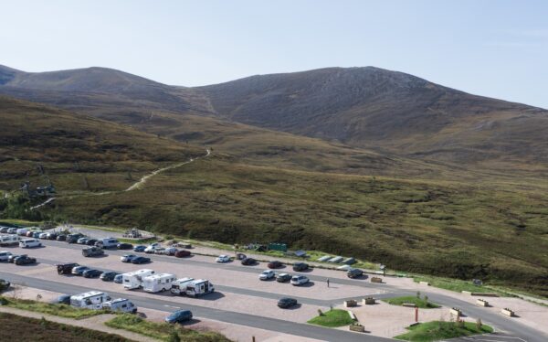 Aerial view of car park at Cairngorm Mountain