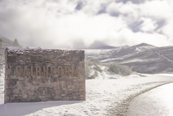 Cairngorm Mountain car park entrance in winter