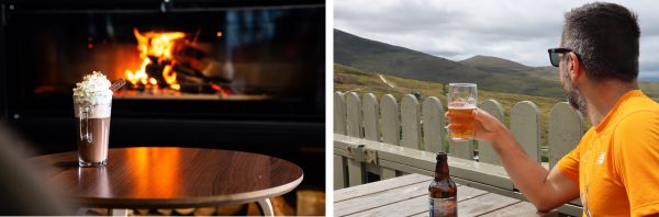 Cairngorm Cafe log fire and balcony